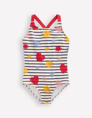 Cross-Back Printed Swimsuit-Multi Celestial Stripe / Boden us