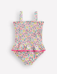 Peplum Smocked Swimsuit-Chalk Pink Butterfly Floral / Boden