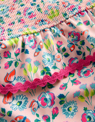 Peplum Smocked Swimsuit-Chalk Pink Butterfly Floral / Boden