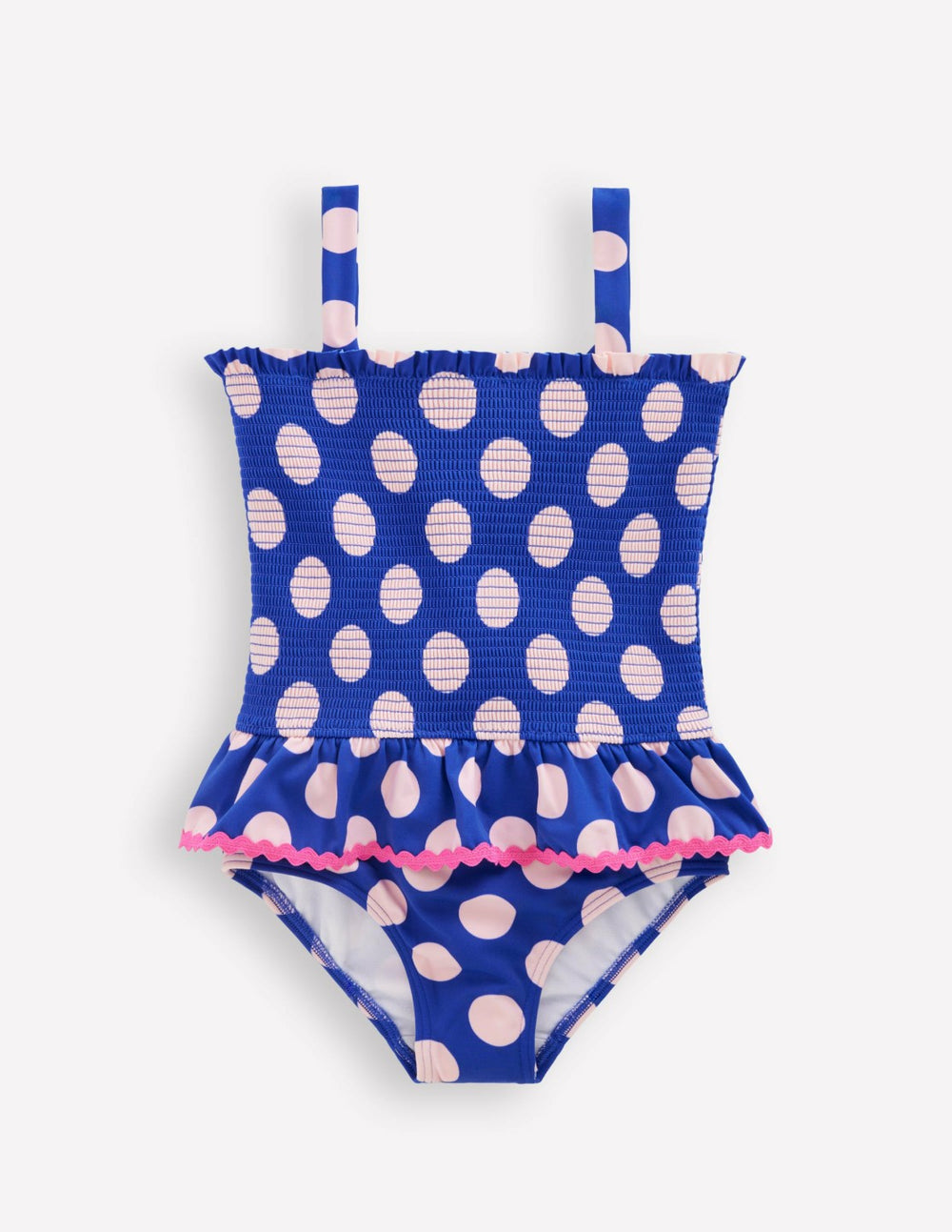 Peplum Smocked Swimsuit-Bright Blue Polka Dot / Boden Sale