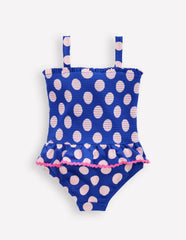 Peplum Smocked Swimsuit-Bright Blue Polka Dot / Boden Sale