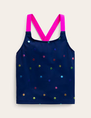 Cross-back Tankini Top-Navy Rainbow Confetti Spot / Boden Discount