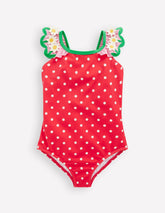 Hallie Frill Strap Swimsuit-Red Spot Daisy / Boden us