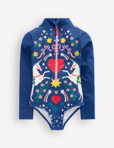Fun Long-sleeved Swimsuit-Sapphire Unicorn Placement / Boden