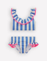 Frill V-neck Bikini Set-Denim Blue Stripe / Boden Sale