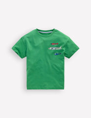 Front & Back Graphic T-shirt-Bright Green Aviation Vehicles / Boden Discount