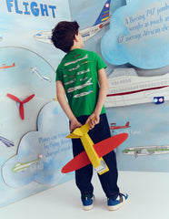 Front & Back Graphic T-shirt-Bright Green Aviation Vehicles / Boden Discount