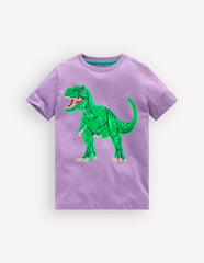 Front and Back Glow T-shirt-Aster Purple, Dino Skeleton / Boden