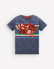 Short Sleeve Appliqué T-shirt-Vintage Indigo Tiger Stripe / Boden Discount