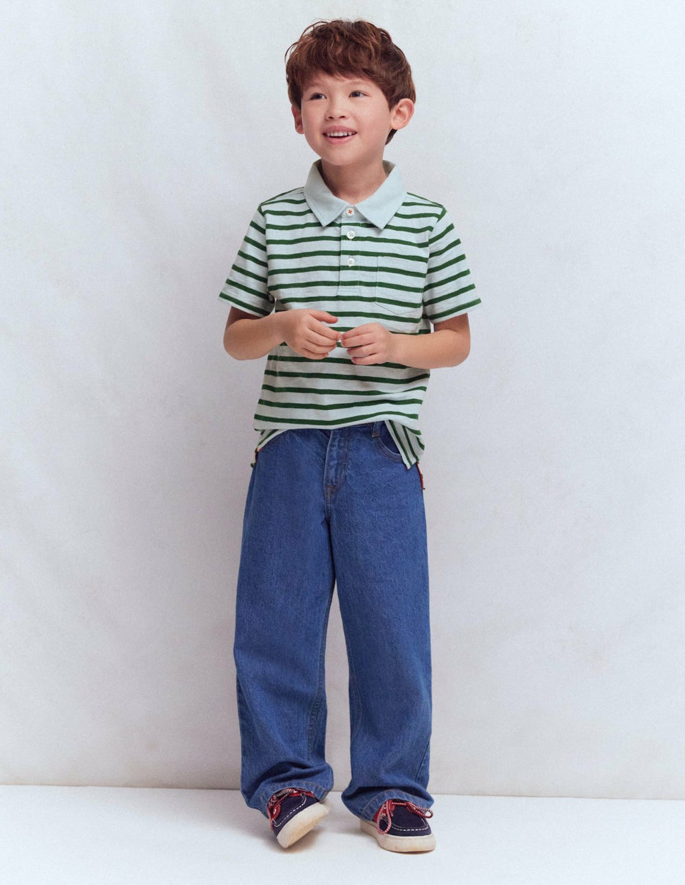 Slub Polo Shirt-Misty Blue/ Pine Green / Boden Discount