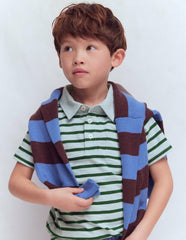 Slub Polo Shirt-Misty Blue/ Pine Green / Boden Discount