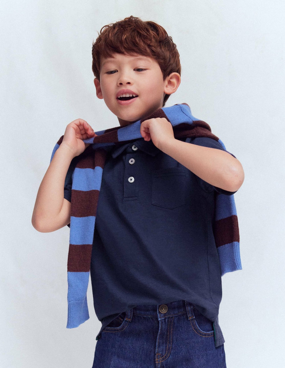 Slub Polo Shirt-Blue Marl / Boden Sale