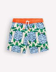 Swim Shorts-Calico White Turtles Geo / Boden