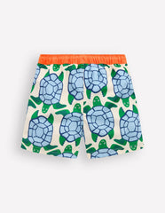 Swim Shorts-Calico White Turtles Geo / Boden