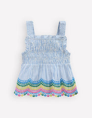 Embroidered Shirred Top-Ticking Rainbows / Boden Discount