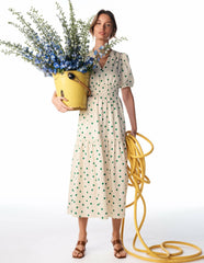 Irene Puff Sleeve Cotton Dress-Ivory Green Spot / Boden