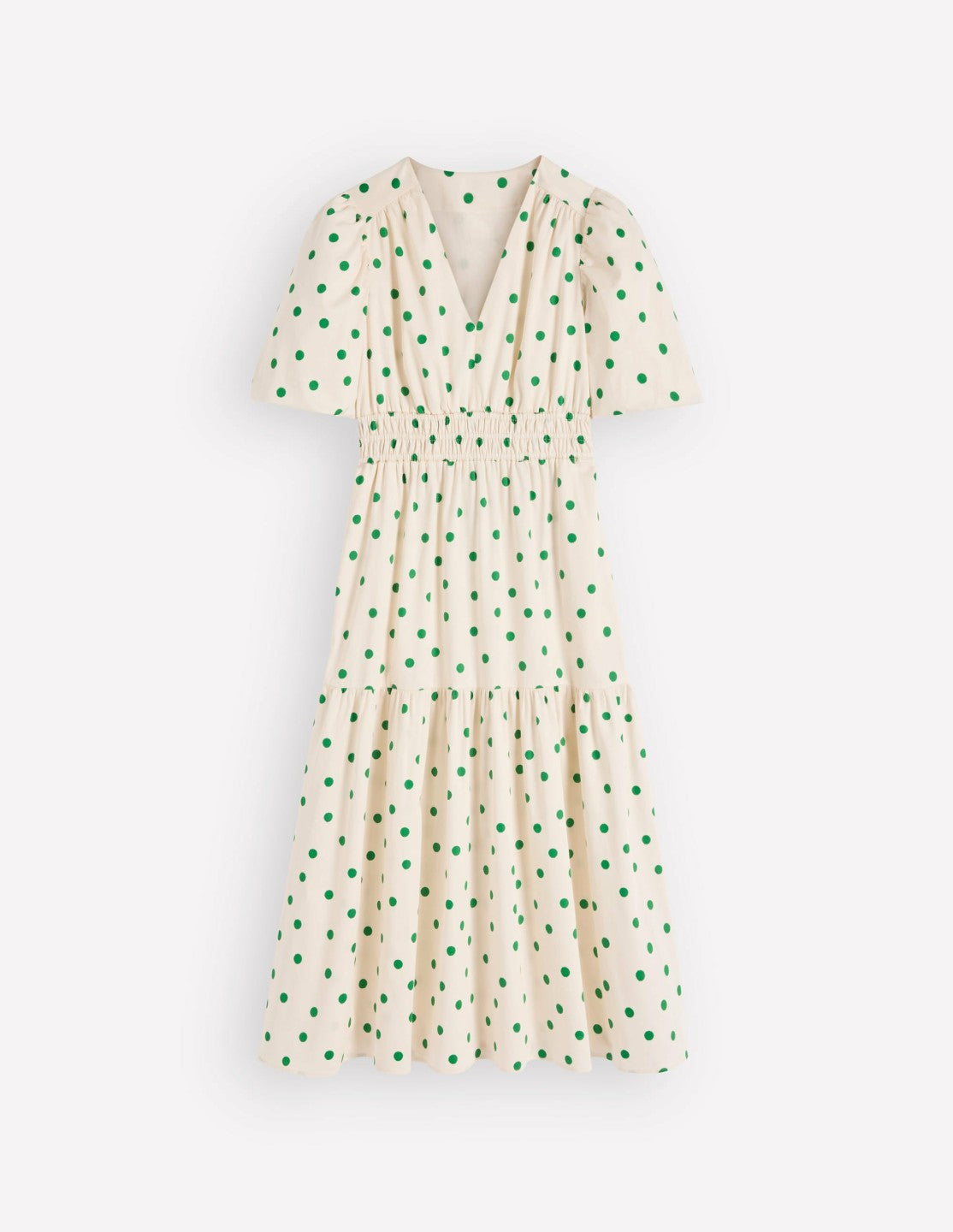 Irene Puff Sleeve Cotton Dress-Ivory Green Spot / Boden