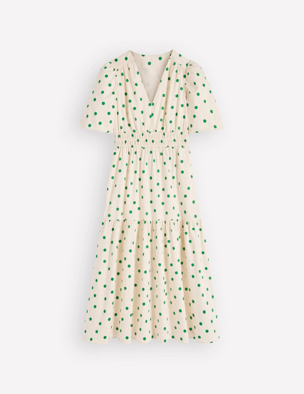 Irene Puff Sleeve Cotton Dress-Ivory Green Spot / Boden