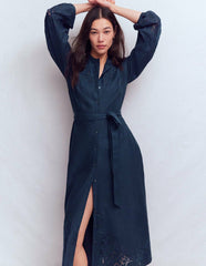 Mae Linen Blend Shirt Dress-Navy / Boden Sale