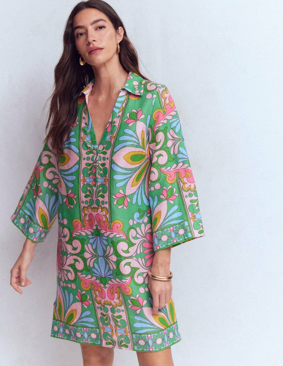 Carmen Linen Short Dress-Multi Bloom Tapestry / Boden Online