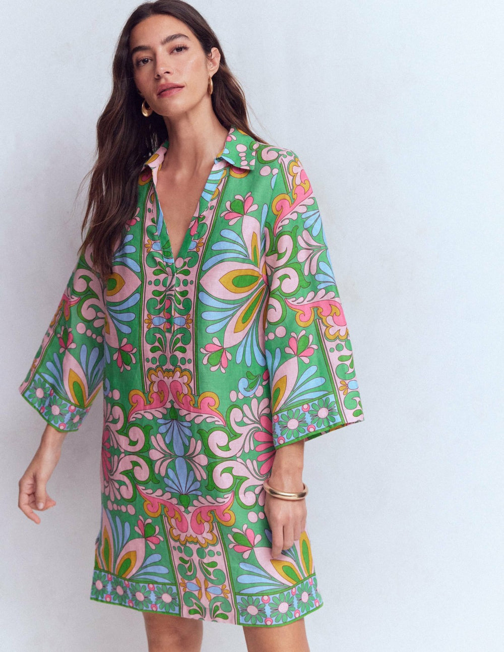 Carmen Linen Short Dress-Multi Bloom Tapestry / Boden Online