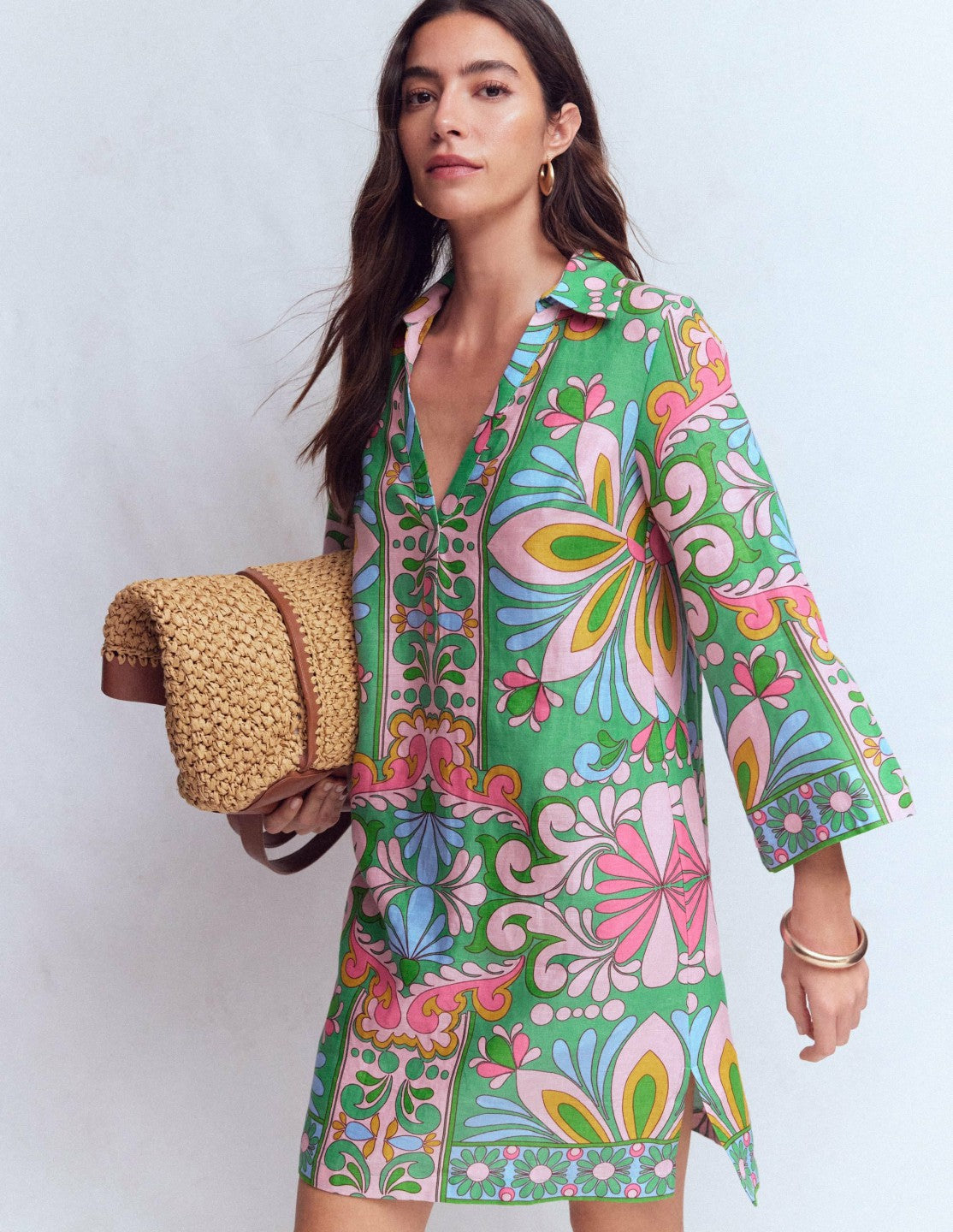 Carmen Linen Short Dress-Multi Bloom Tapestry / Boden Online