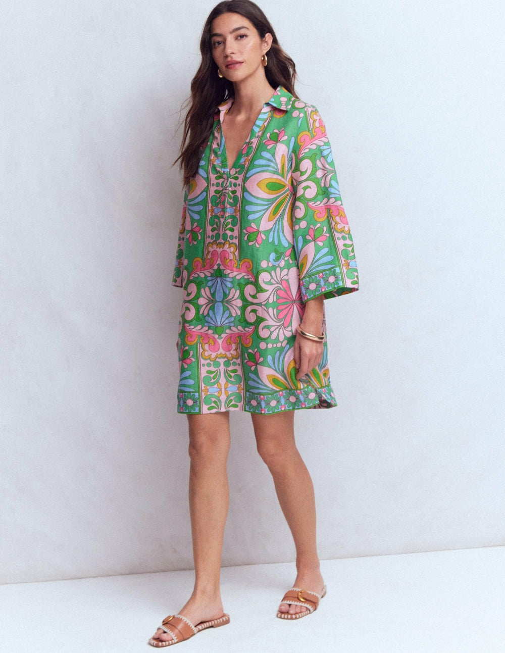 Carmen Linen Short Dress-Multi Bloom Tapestry / Boden Online