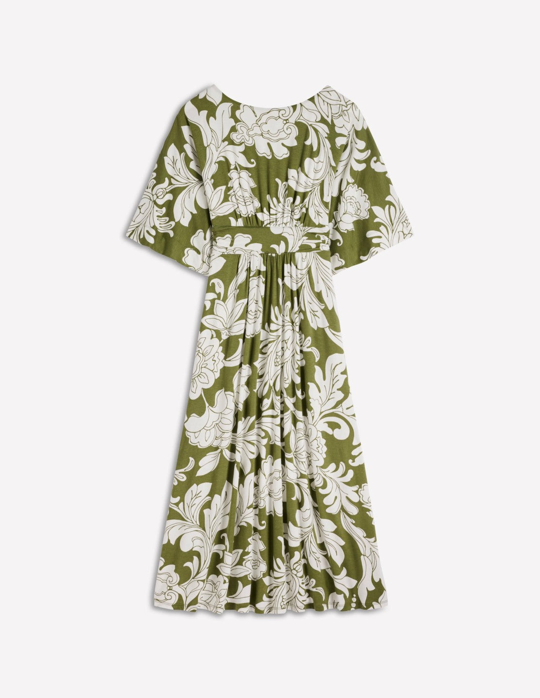 Imelda Kimono Jersey Dress-Olive, Botanical Flourish Mono / Boden Outlet