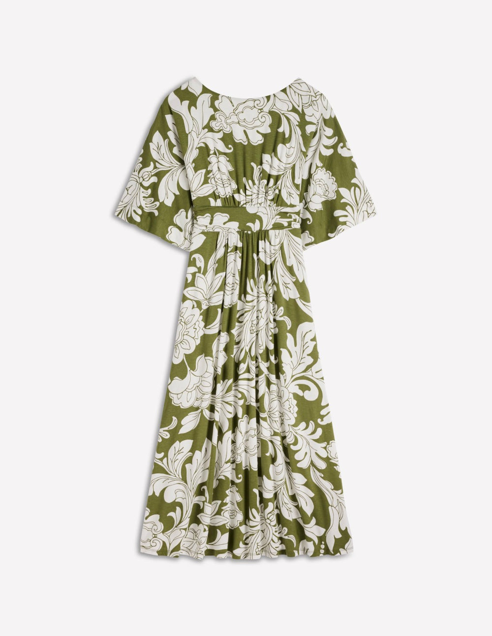Imelda Kimono Jersey Dress-Olive, Botanical Flourish Mono / Boden Outlet