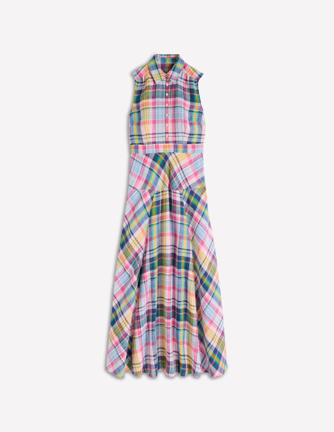 Erma Drop Waist Linen Dress-Blue, Pink and Green Madras / Boden us