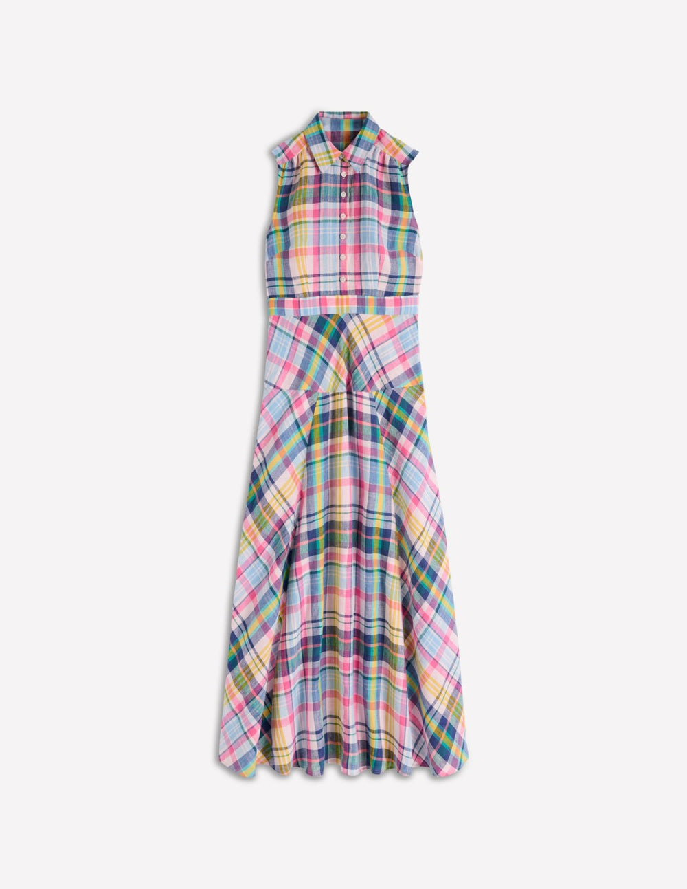 Erma Drop Waist Linen Dress-Blue, Pink and Green Madras / Boden us