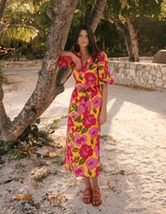 Octavia Cotton Dress-Yellow Radiant Bloom / Boden