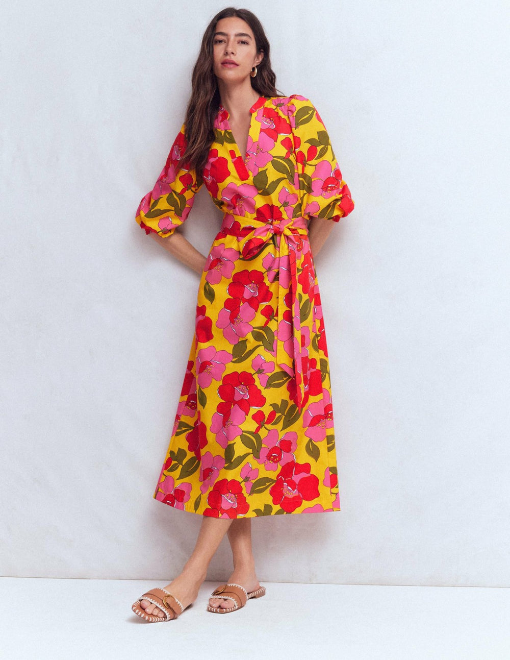 Octavia Cotton Dress-Yellow Radiant Bloom / Boden