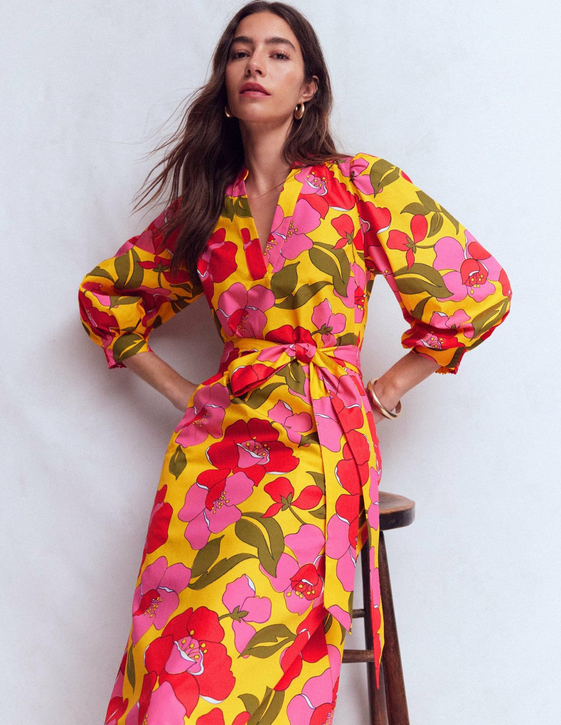 Octavia Cotton Dress-Yellow Radiant Bloom / Boden