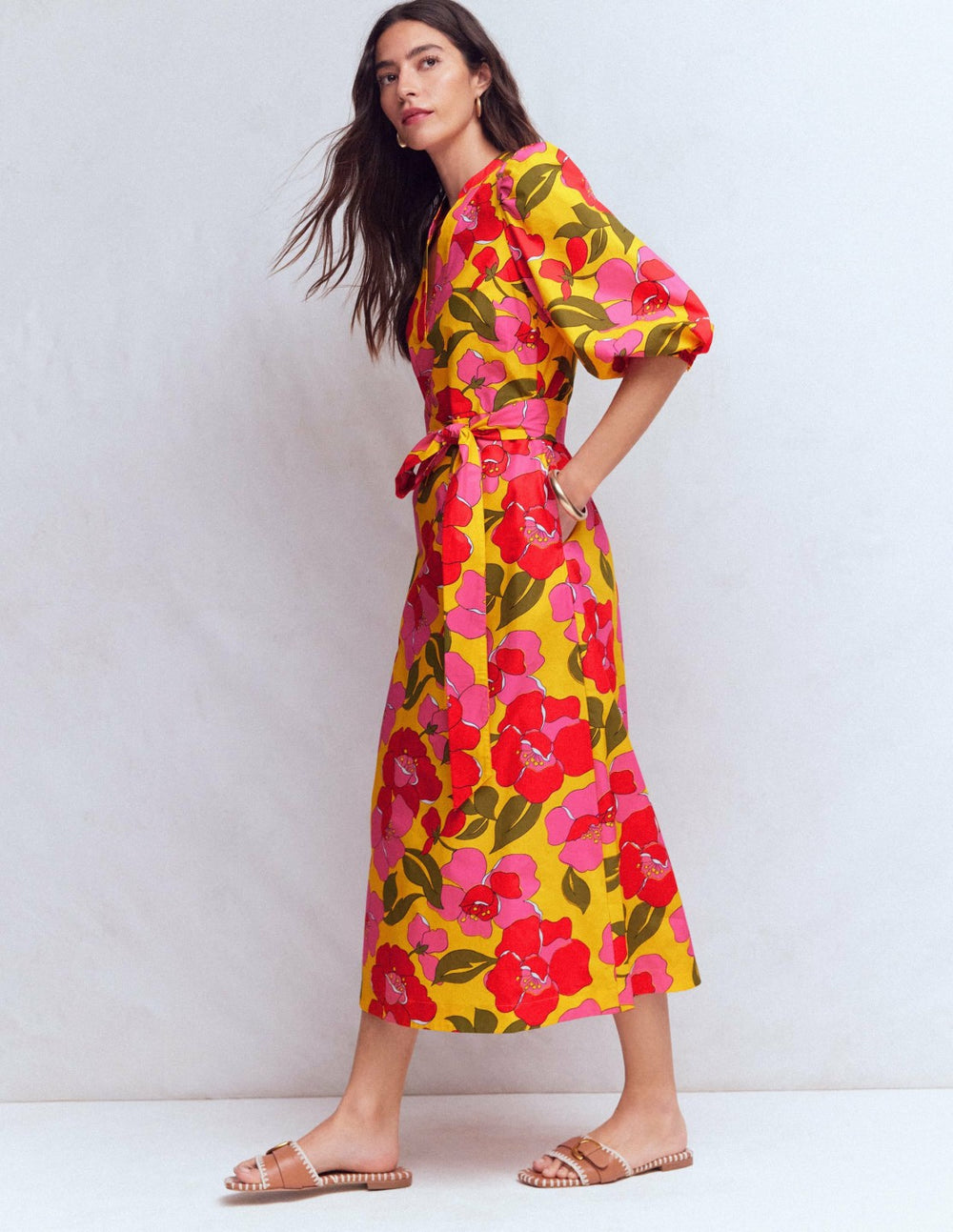 Octavia Cotton Dress-Yellow Radiant Bloom / Boden