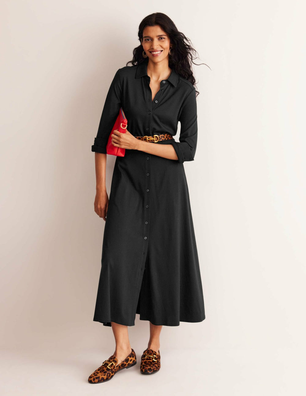 Marcia Jersey Shirt Dress-Black / Boden Sale