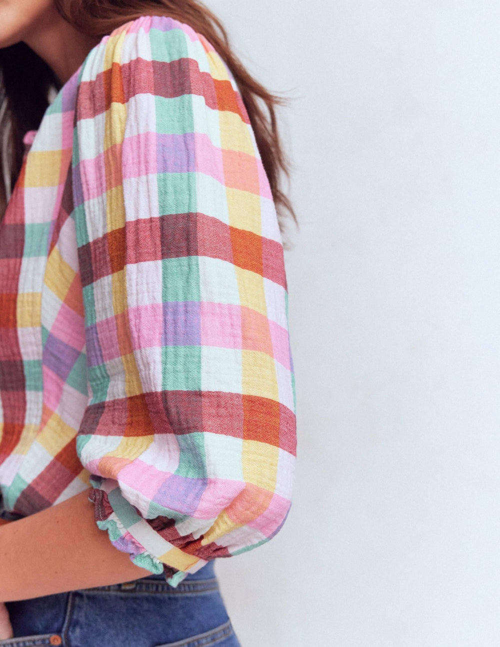 Camille Double Cloth Top-Ivory, Pink, Red Multi Gingham / Boden Outlet
