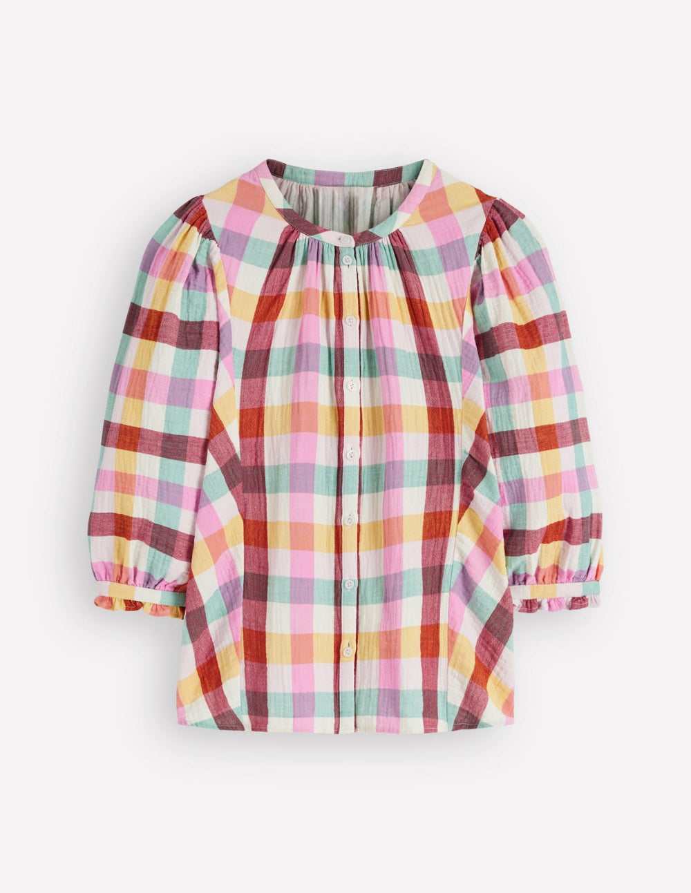 Camille Double Cloth Top-Ivory, Pink, Red Multi Gingham / Boden Outlet