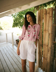 Camille Double Cloth Top-Spring Blossom Pink Embroidery / Boden Discount