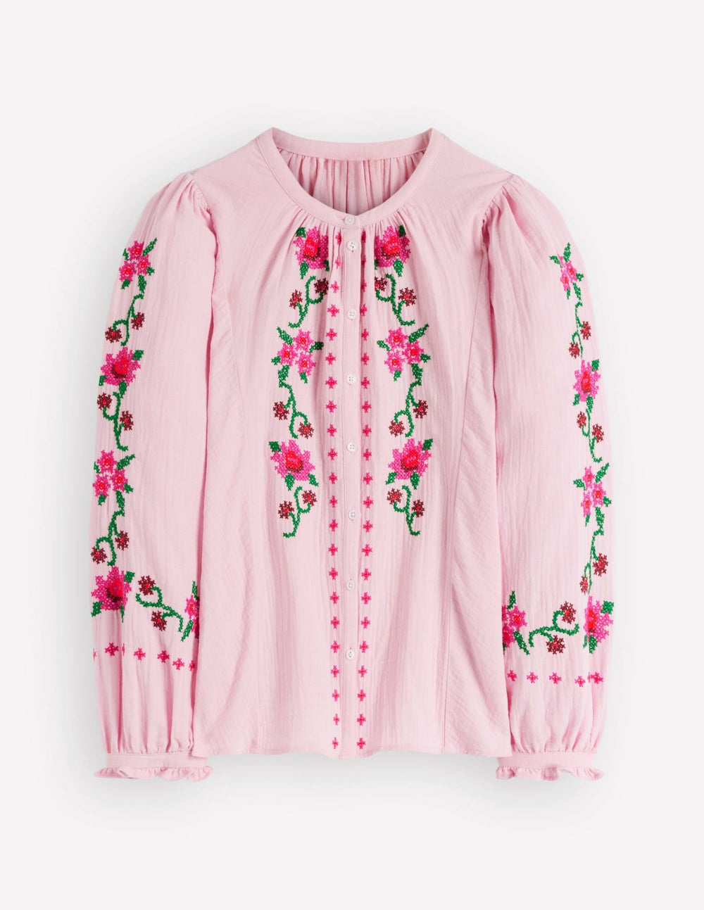 Camille Double Cloth Top-Spring Blossom Pink Embroidery / Boden Discount