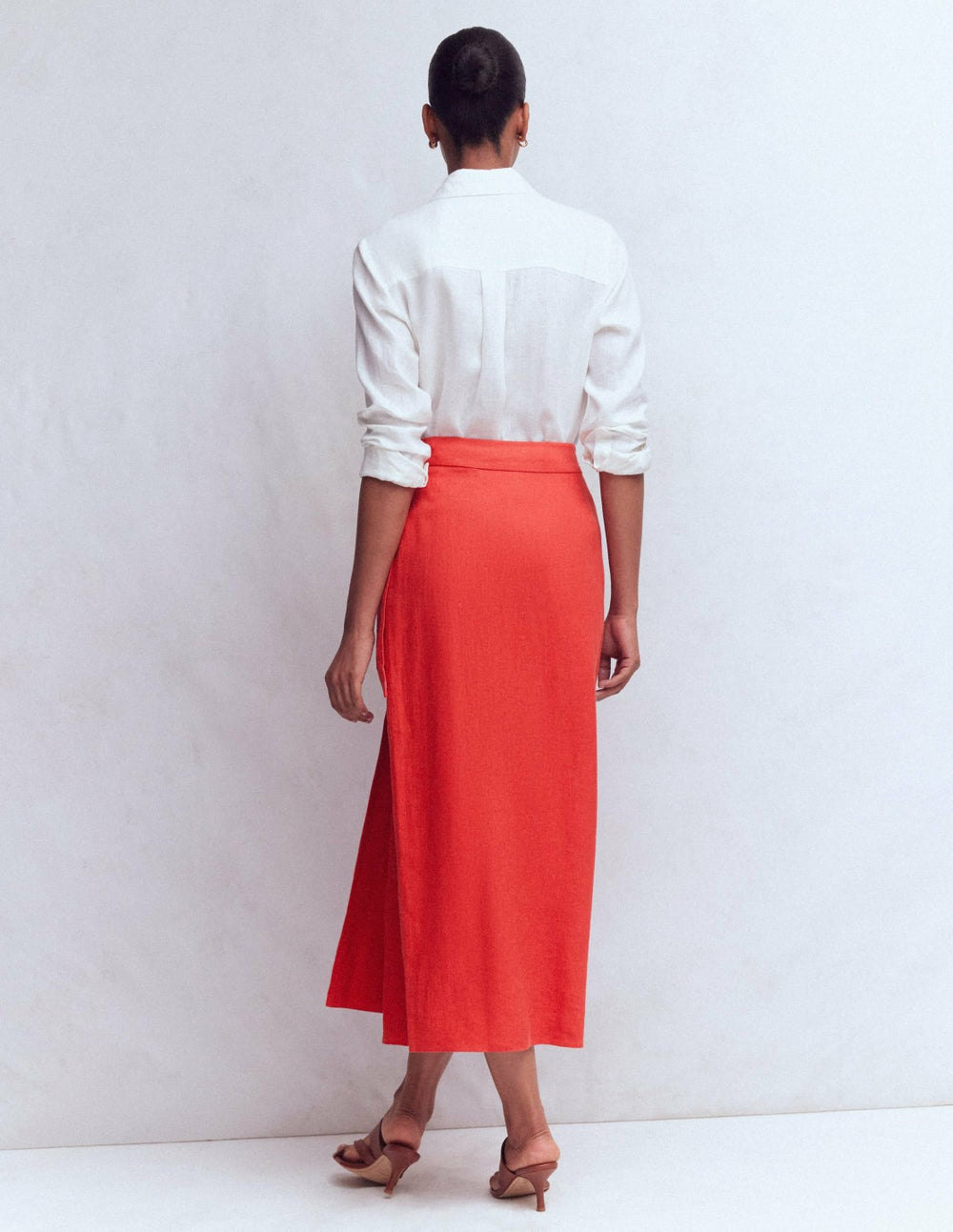 Dimitra Linen Column Skirt-Red Coral / Boden Sale