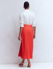Dimitra Linen Column Skirt-Red Coral / Boden Sale