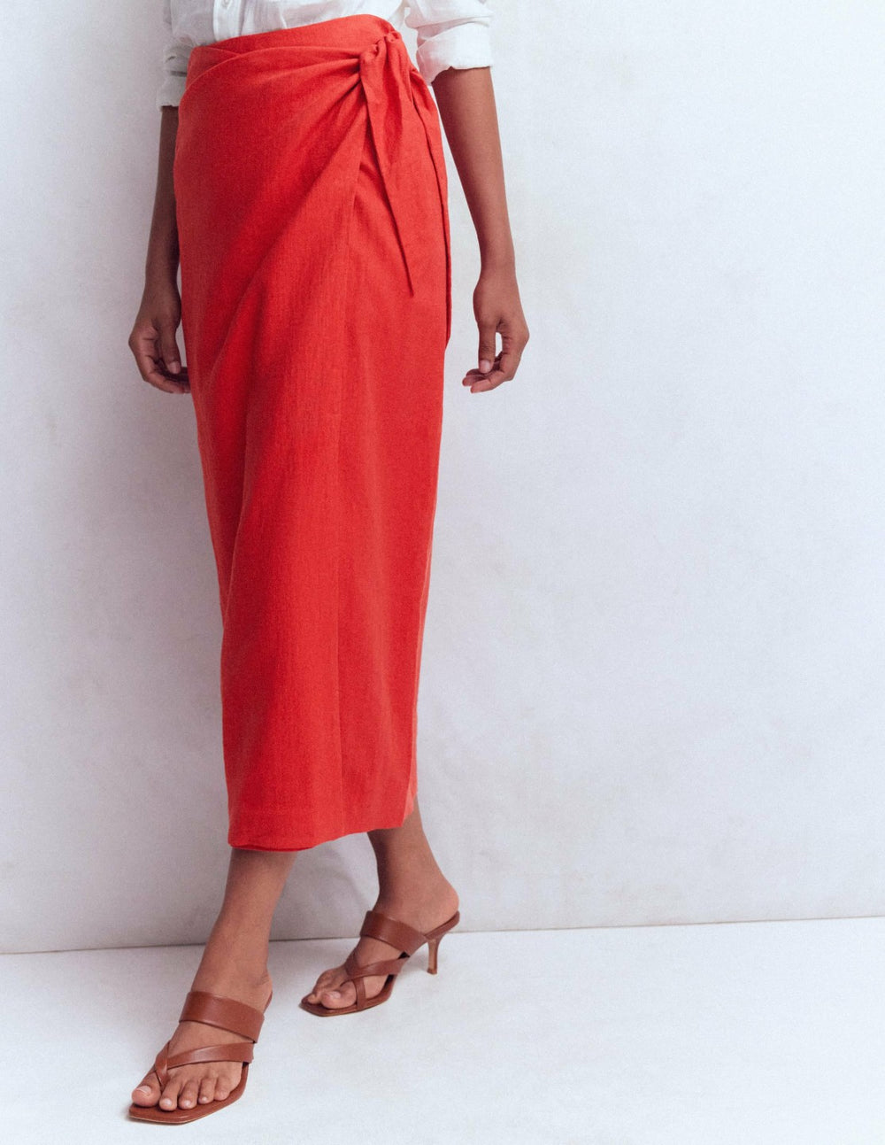 Dimitra Linen Column Skirt-Red Coral / Boden Sale