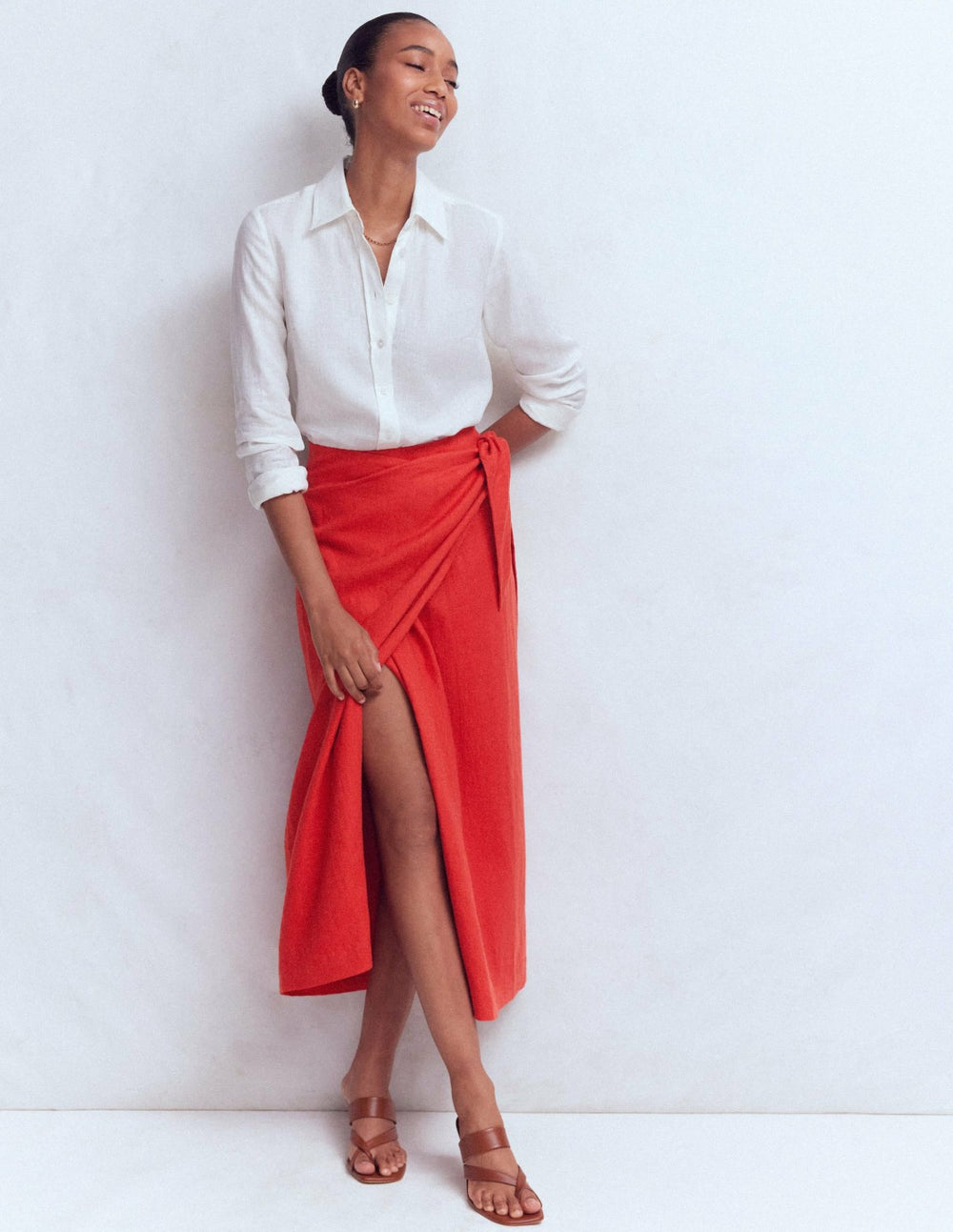 Dimitra Linen Column Skirt-Red Coral / Boden Sale
