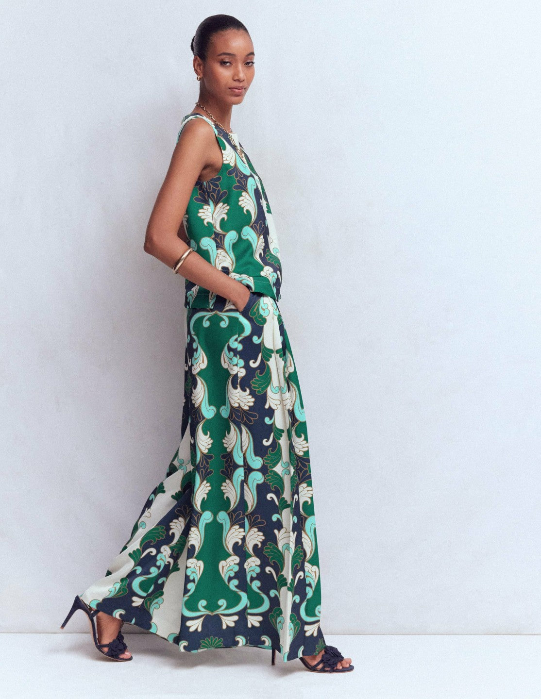 Regent Wide Leg Pants-Ivory, Foliage Whirl / Boden Online