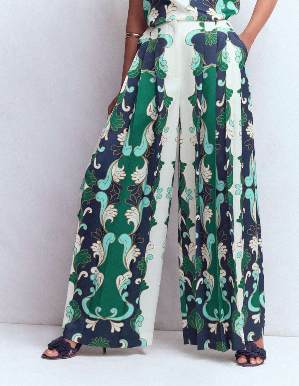 Regent Wide Leg Pants-Ivory, Foliage Whirl / Boden Online