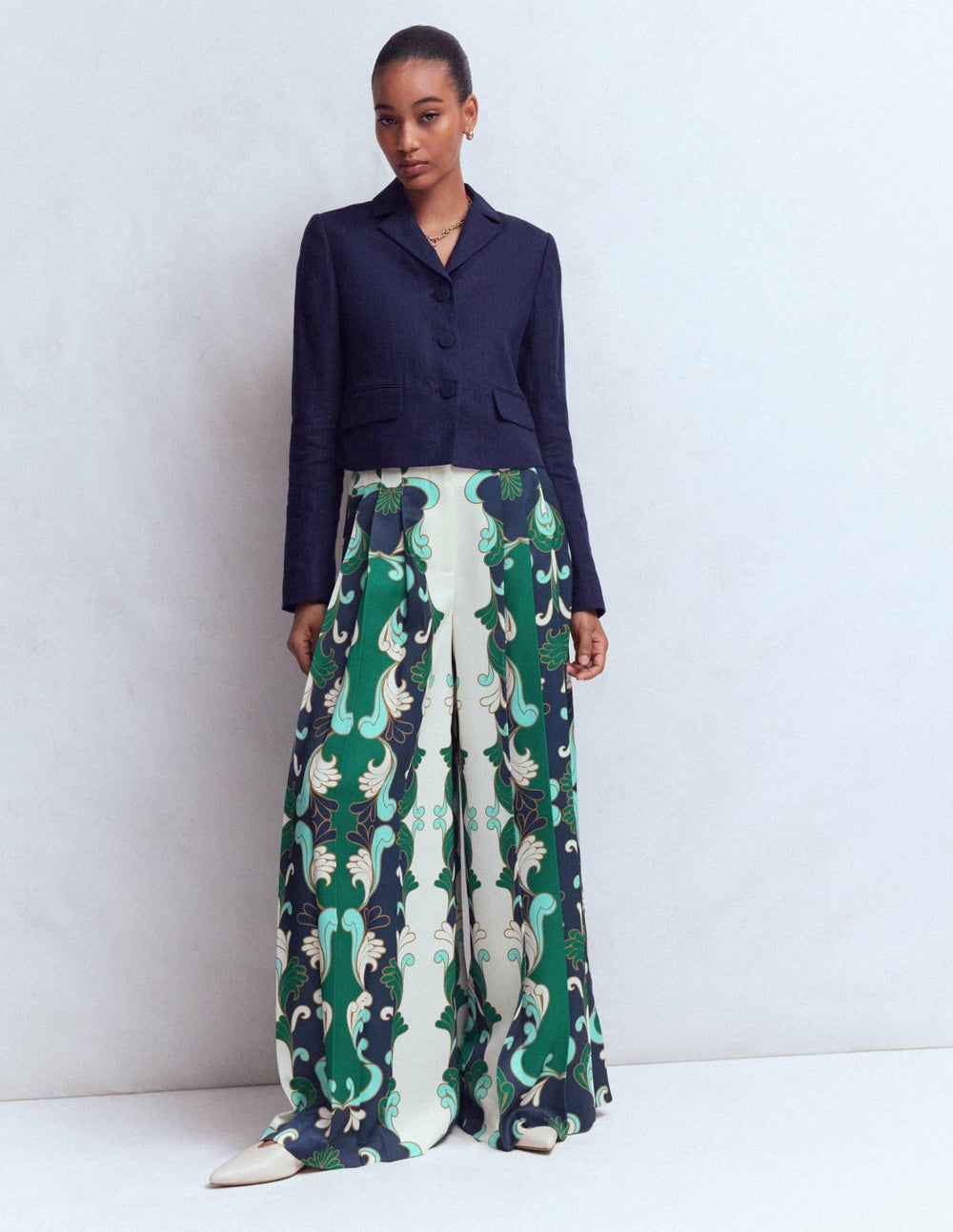 Regent Wide Leg Pants-Ivory, Foliage Whirl / Boden Online