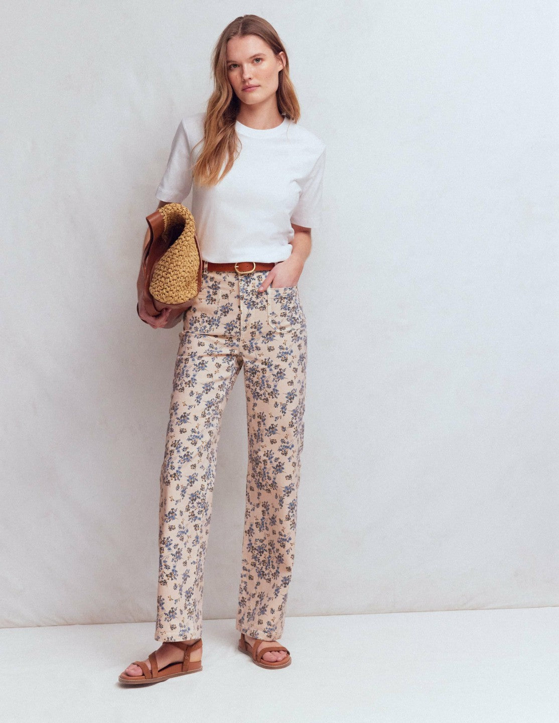 Straight Leg Pocket Jeans-Ivory Floral / Boden Discount