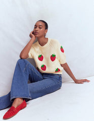 Margot Puff Sleeve T-Shirt-Warm Ivory Strawberry / Boden On sale