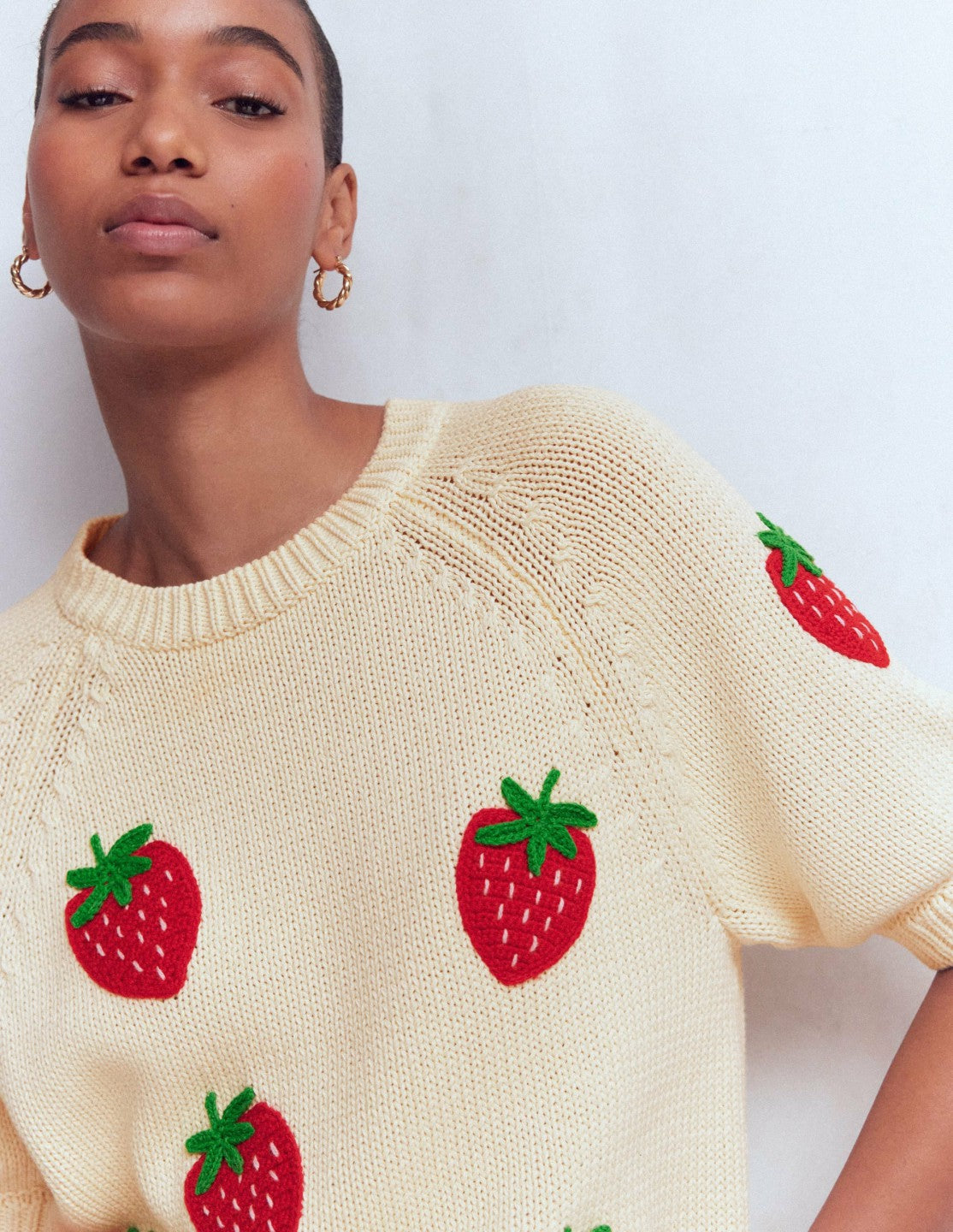 Margot Puff Sleeve T-Shirt-Warm Ivory Strawberry / Boden On sale